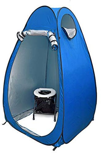 24ocean WC Klo-Set – Klapptoilette mit Pop-Up Zelt Duschzelt Umkleidezelt, Farbe:Blau/Weiß, Ausführung:Einweg 30 Beutel