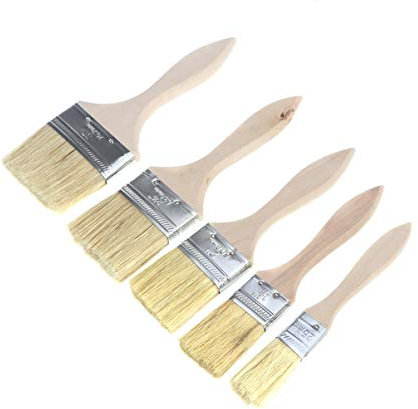 Artibetter 5pcs Chip Paint Brush Set Natural Bristle Thick Brushes Wooden Handle Paint Tool for Wall Furniture Art Decor (Assorted Size)
