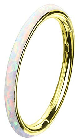 Piercing Ring Segmentring Clicker Scharnier Septum Tragus Helix Ohr Nase Lippe Nasenring Nasenpiercing Dünn mit Opal Gold Weiß 1,2mm x 10mm