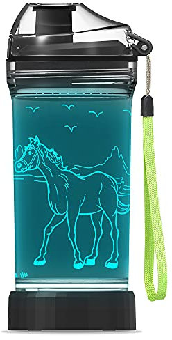 YuanDian Horse Water Bottle, Horse Gifts for Girls, Light Up Kids Drinks Bottle with 3D Glowing Night Light - 14 OZ Tritan BPA Free - Cool for School Kindergarten Boys and Girls