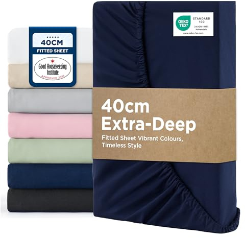 Bedsure King Size Fitted Sheet - 40cm Pocket, Navy, 150x200cm | Soft Breathable Brushed Finish Smooth Feel All Round Elastic Secure Fit Deep Pocket Machine Washable Fade Resistant Easy Care