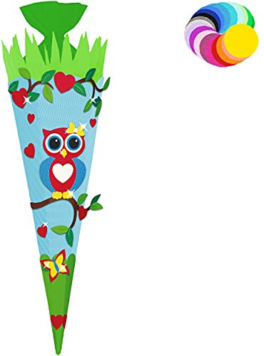 alles-meine.de GmbH Bastelset - Schultüte Farbe & Größe wählbar 70/85 / 100 cm - lustige Eule - Farbe frei wählbar - Bastelschultüte - Zuckertüte zum selber Basteln Bemalen..