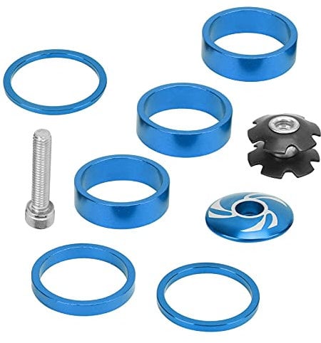Bnineteenteam 6Pcs Bike Headset Spacer, Aluminium Alloy Bicycle Handlebar Stem Spacers for Mountain Bike Headset Stem(blue)
