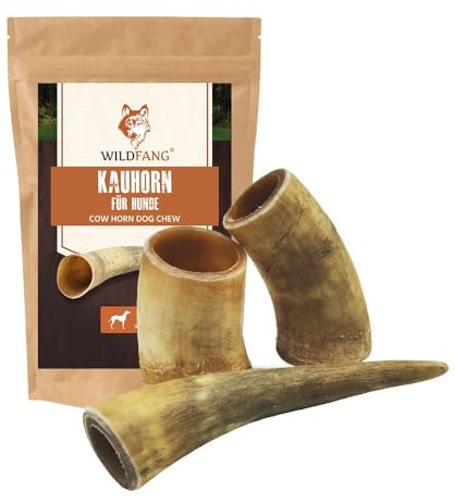 Wildfang® Rinderhorn Hundekau, M – Hundespielzeug für Aggressive Kauer, natürliches zahnpflege Hund, Training für Kaumuskeln, langlebiger Kauartikel für Hunde bis 25 kg, 3er Pack