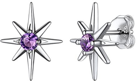 Suplight Stern Ohrringe für Damen mit Mondstein Februar Medizinische Ohrstecker Zirkonia Earrings Geschenk für Mädchen Frauen