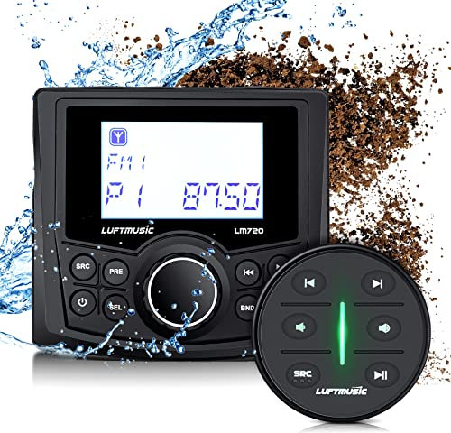 Ricevitore multimediale digitale marino, impianto stereo marino resistente alle intemperie con telecomando wireless, display LCD integrato a matrice di punti da 3 pollici, amplificatore, Bluetooth