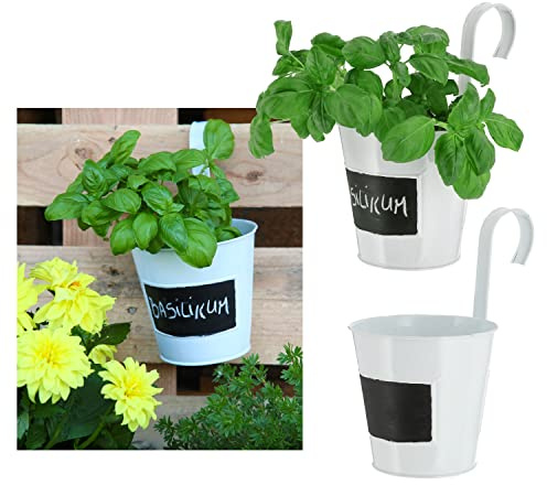 4 Stück Hängetöpfe Weiß zum Beschriften 15 cm
