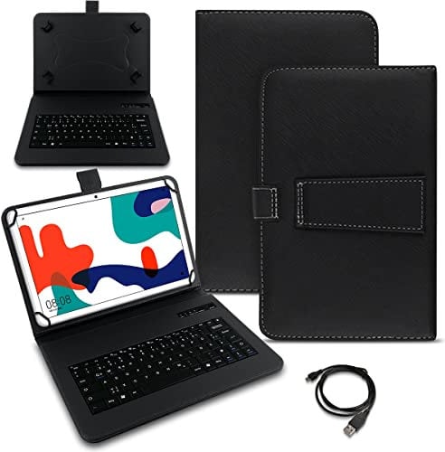 Schutzhülle QWERTZ Bluetooth Tastatur kompatibel für Huawei MatePad T10 / T10s Hülle Cover Tablet Tasche Case Keyboard kabellos Ultra deutsches Layout, Farben:Schwarz