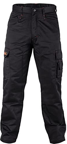 BLACK HAMMER Combat Arbeitshose Herren Cargo Hose Multitaschen Jogger Verstärkte Nähte Tradesman Warehouse Survival Schwarz (30W / 29 Short)