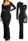 Popilush Bodycon Dress Long Sleeve Maxi Dress Built in Shapewear Dress for Women Square Neck Lounge Slip Black