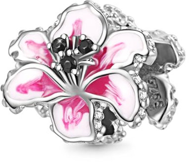GNOCE Blume Anhänger Charm 925 Sterling Silber Dangle Charms Fit Armbänder/Halskette Schmuck Geschenk Für Frauen Mädchen Ehefrau Tochter (Lilie)