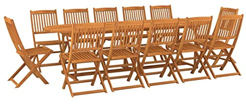 Tidyard 13-TLG. Garten Essgruppe 12 Personen Sitzgruppe Holz Klappbar Gartentisch Stuehlen (Ohne Armlehnen) Gartenmöbel Set Sitzgarnitur Massivholz Akazie