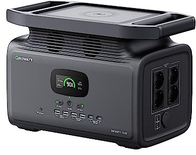 GROWATT Centrale électrique portable INFINITY 1500: 1500Wh, 4 prises CA 230V/1 800W (crête 3600W), charge rapide CA, générateur solaire d'alimentation de secours pour camping/maison