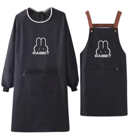 NAN Wind Women Kitchen Apron with Big Pockets,Chef Long Sleeves Waterproof Apron for Cooking Baking Cleaning Work, Black, Large