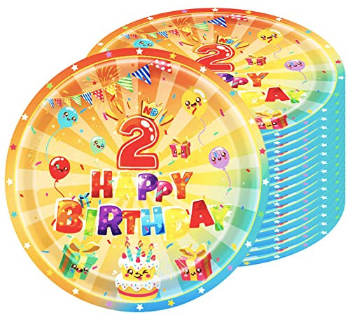 2nd Birthday Plates Kids Paper Plates,2nd Paper Plate Kids Paper Plates 7 inch,16Pack Party Plates Kids Disposable Plates,Paper Plates Tableware Set for Wedding Baby Shower Birthday Party Decorations