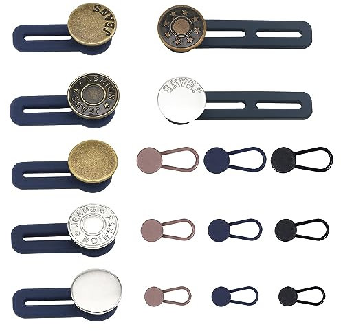 16pcs extensores de botones de jeans, Botones de cintura ajustables, juego de extensores de botones de metal, extensores instantáneos sin costuras, unisex, pantalones,faldas de mezclilla (5 tamaños)
