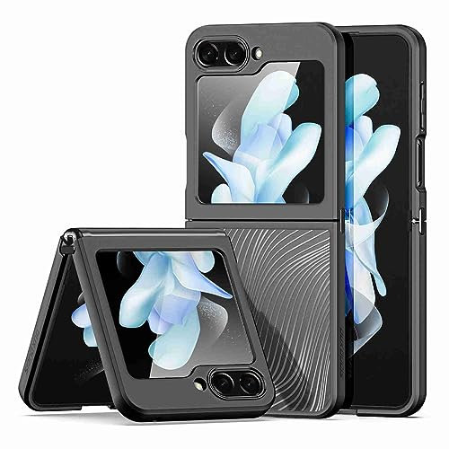 Knoowcase for Samsung Galaxy Z Flip 5 Case Built-in Tempered Glass Screen Protector Shockproof Soft Silicone Bumper Black Matte Hard PC Protective Skin Slim Clear Case for Samsung Flip 5, Transparent