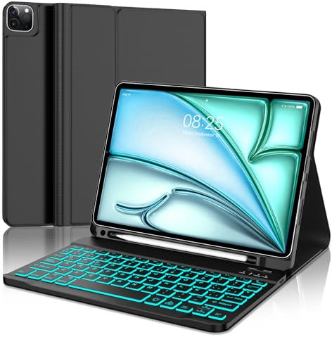 FOGARI Teclado para iPad Air 11 (M2) 2024 | Funda Teclado para iPad Air 5/Air 4 | Teclado para iPad Pro 11(4ª/3ª/2ª/1ª Gen) - Teclado Español Ñ Retroiluminación en 7 Colores para iPad Air 6 M2, Negro