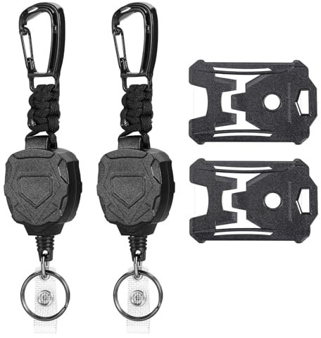 2 Pcs Heavy Duty Retractable Keychain, Retractable Lanyard with 31.5” Thick Steel Cord(Holds 8 Oz) and 2 Pcs Id Badge Holder Lanyard Retractable Keyring