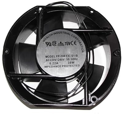 Zyvpee FP-108EX-S1-B Rodamiento de bolas 220V/240V 50/60Hz 0.22A 38W Ventilador de CA, ventilador de refrigeración