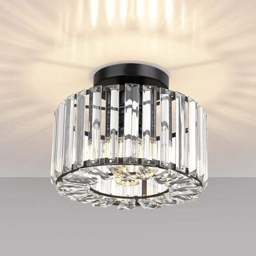 FRIDEKO HOME Crystal Ceiling Light - Easric Modern Ceiling Lights Living Room LED Ceiling Lighting Industrial Chandeliers Ceiling Lights for Bedroom Hallway Kitchen Bathroom,Black