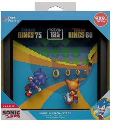 Level Up Labs Pixel Frames: Sonic The Hedgehog 2: Special Stage - 3D Shadow Box - Gerahmte Dekoration für Wand, Zuhause, Regal, Spielposter Kunst Sammlerstücke, Jungen Mädchen Teenager Zimmer