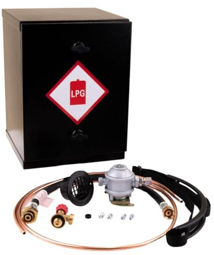 STEEL SAFETY GAS LOCKER KIT WITH BULKHEAD REGULATOR FOR CAMPERVAN MOTORHOME RV - REMOVABLE FRONT - 340MM HIGH