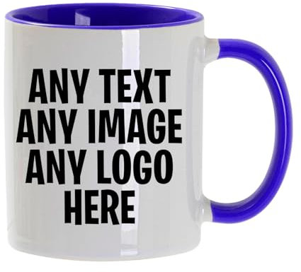 Personalised Mug | Coffee Cup with Coloured Handle and Inner | Any Photo or Text | Custom Coloured Cups for Birthdays, & Occasions | Ceramic Mugs Available in Ten Colours | Cambridge Blue