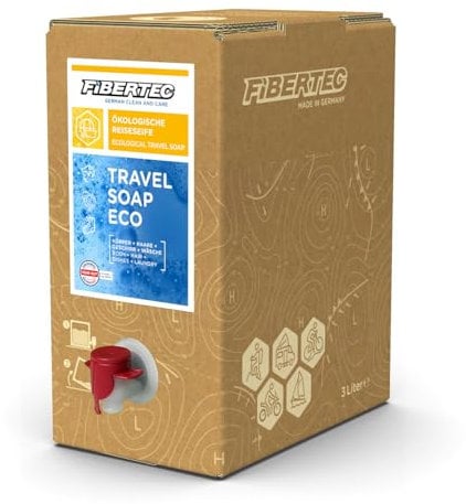 FIBERTEC Travel Soap Eco 3L - 3-in-1 Reise-Seife flüssig, Körperpflege, Waschmittel & Geschirrspülmittel in einer Universal-Lösung, Biologisch abbaubar, Made in Germany