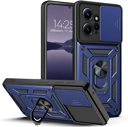 LBH Armor Hülle für Xiaomi Redmi Note 12 Case mit Kameraschutz Outdoor Stoßfest Handyhülle 360 Grad Metal Ring Halter Ständer Schutzhülle für Handyhalterung Auto Magnet Blau