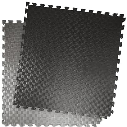 DONATIF Tatami - Alfombra de gimnasio con forma de puzle de 3 cm de grosor, 1 baldosa tatami de 100 x 100 cm, suelo de goma EVA y suelo antitrauma (negro/gris)