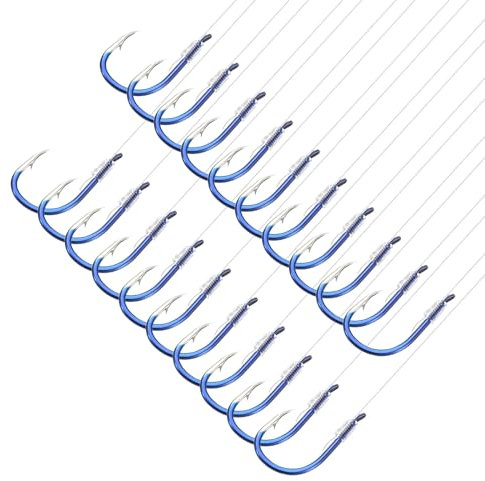 PATIKIL 7# Small Fishing Hooks with 45cm Line, 20Pcs 0.59x0.31 Inch Double Hook Rigs with Barbs Fishing Hook on Nylon Line for Freshwater, Blue