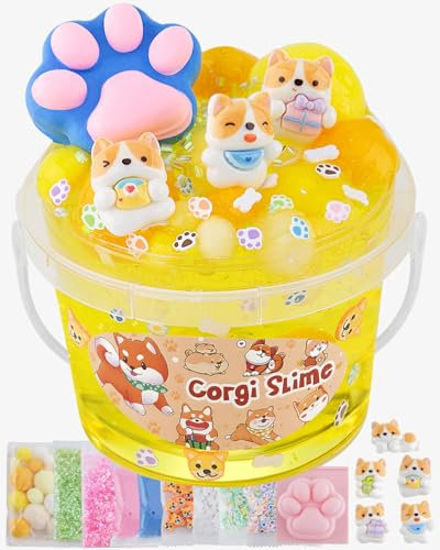 Corgi Clear Slime Set für Kinder, Schleim Bucket with Slime Clay, Schleim-Partygeschenke für Mädchen & Jungen von 8–12 Jahren, Schleim-Sensory-Spielzeug, Feiertags Geburtstags & Hallowmas Geschenk