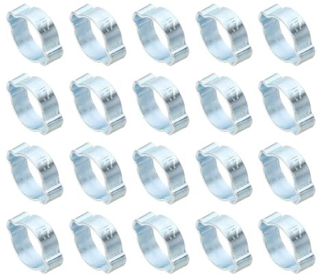 PATIKIL 20 Pcs 14-17mm Collier de Serrage à Double Oreille, Anneaux de Sertissage de Clip Torique en Acier Galvanisé pour Connexions de Raccords Tubes Essence Carburant, Ton Argenté