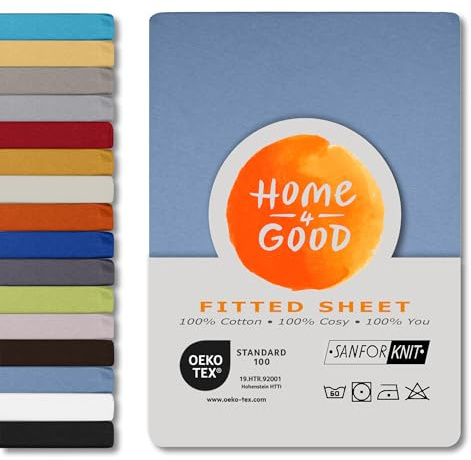 home4good Spannbettlaken 140x200cm – Jersey-Spannbetttuch aus 100 % Baumwolle – Oeko-TEX 100 Zertifiziert – bügelfrei, elastisch & atmungsaktiv – für 15–25 cm Matratzenhöhe - Hellblau