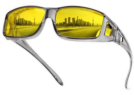 FEISEDY Nachtsichtbrille Herren Damen Polarisiert Überziehbrille mit Gelbe Linse für Autofahren B2593