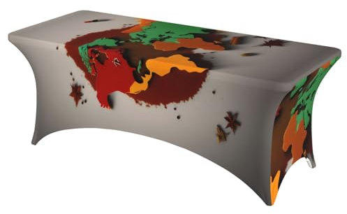 Tischdecke, Motiv: Weltkarte aus Gewürzen, rechteckig, waschbar, Polyester, dekorative Tischdecke für Esstisch, Camping