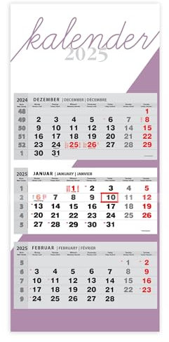 JAROGRAF Wandkalender 2026 – 3-Monats-Kalender mit praktischem Wandplaner für effiziente Jahresplanung, Feiertage, Schulferien und wichtige Termine (Lila) Dreimonatskalender