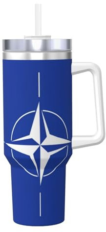 DRGFCXE NATO-Flagge, Edelstahl-Eisbecher mit Griff, Autobecher, Vakuum für Wasser, große Kapazität, Isolierung, schützt kalte Tassen, Eistee oder Kaffee