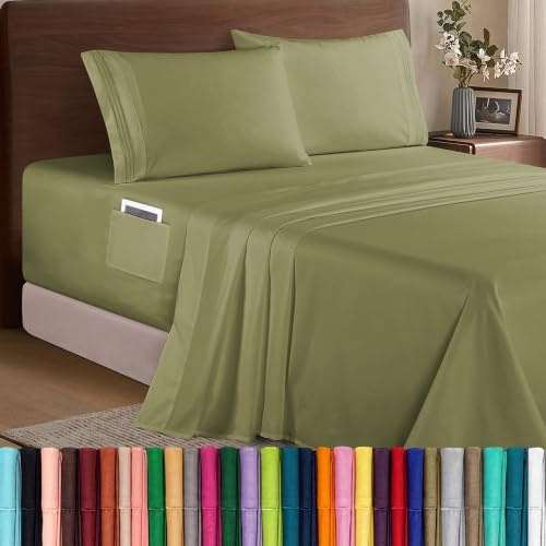 Elegant Comfort Luxury 1500 Premium Hotel Quality Microfiber 4-Piece Sheet Set - Soft, All Around Elastic 18-24 Inches Deep Fitted Sheet - Extra Deep Pocket Sheets, Queen, Sage/Green