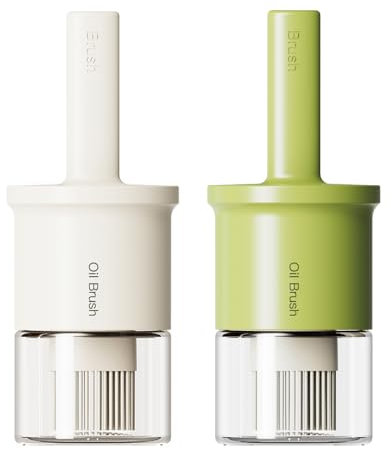 YARRAMATE Flacon distributeur d'huile avec brosse résistante à la chaleur, en verre pour cuisine, barbecue, vinaigre, sauce, gril, friture (Blanc et Vert)