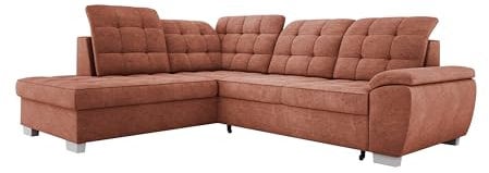 Stylvolles Freistehendes Ecksofa LOTTA In ASTI Stoff, Ideal Für Familien, Mit Praktischem Bettkasten Und Hochwertiger Verarbeitung, Maße 258x212cm, Anordnung der Möbel Linksseitig Farbe: ORANGE