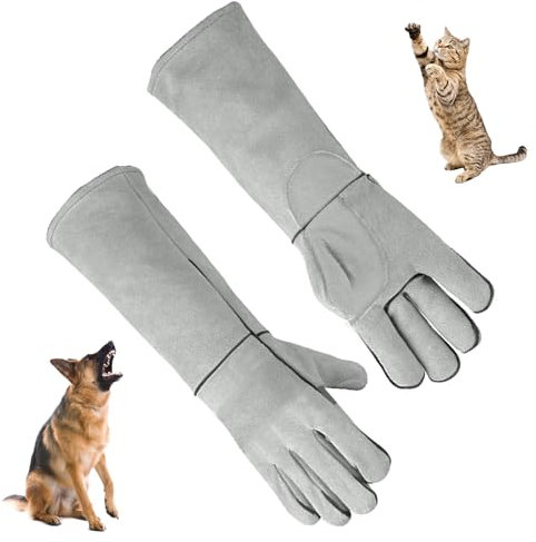 Jortmrd Bissfeste Handschuhe für Katze Hunde Haustiere, 45 cm Rosenhandschuhe für Den Umgang mit Tieren, Leder Gartenhandschuhe Dornenfeste Handschuhe für Damen Herren Gärtner Bauern