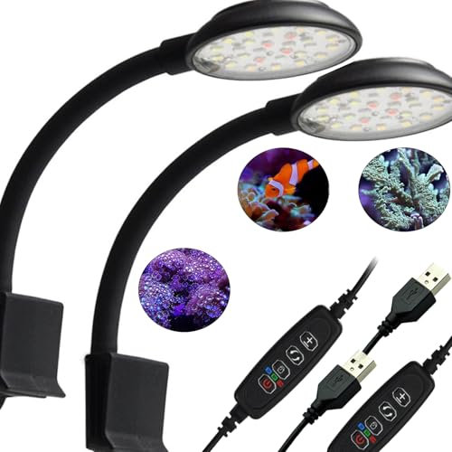 GERUI 2pcs Aquarium Licht, Clip-on Aquarium Lampe mit Weiß und Blau Licht, 7W für 20-40 cm Aquarien mit Aquarium Beleuchtung geeignet für Wasserpflanzen und Süßwasser Aquarien