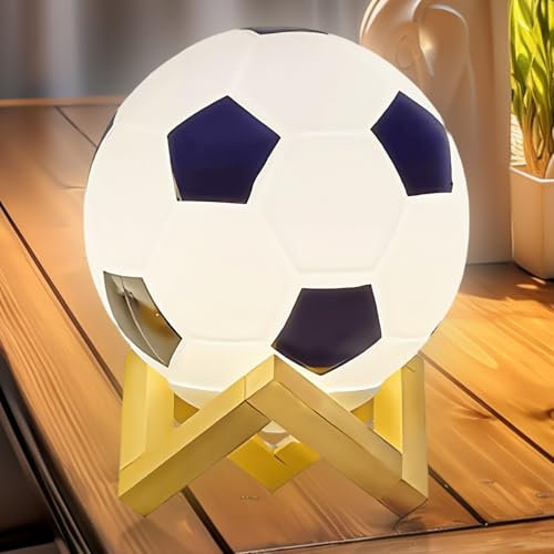 GOMETY Fußball Nachtlicht 16 Farben ändern, Dimmbar Mit Fernbedienung Fußball Nachtlicht Personalisiert, Mit Wooden Stand, Home Decor Birthday Gifts for Kids Boy (12cm)