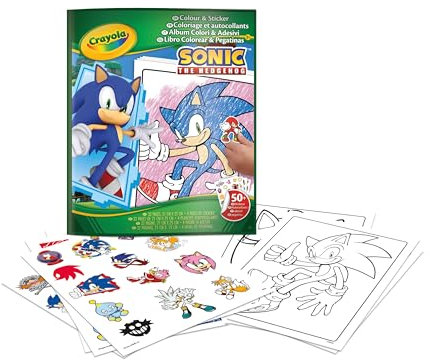 Crayola, Album da Colorare con Sticker Sonic, 32 pagine e 4 fogli di adesivi inclusi, 04-0898G