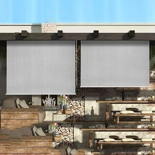 Outdoor Rollos für Pergola wasserdicht, UV-geschützt, Sonnenschutz für Terrasse, Balkon und Garten, Hellgrau, 100 x 240 cm