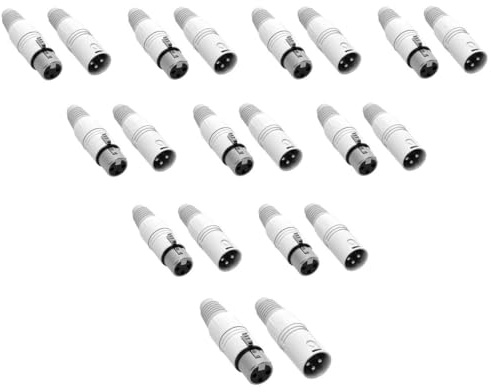Adam Hall 10 Paar Connectors SNOW XLR 3 pol Mikrofon Kabel Stecker male + Kupplung female weiss, versilbert 4 Star Serie
