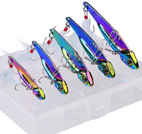 Treble Hooks with Metal Fishing Lure Knife Head Design, Stream-line Body, Weight Enough, Center of for Bass Walleye Trout, Flash with Colorful Light Under Sunlight