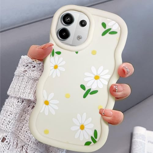 BEENTRYS Blumen Muster Handyhülle für Xiaomi Redmi Note 13 5G Hülle,Wellen Rahmenform Aesthetic Design Niedliches Mädchen Frauen Weich TPU Silikon Stoßfest Cover Case Schutzhülle-Weiß